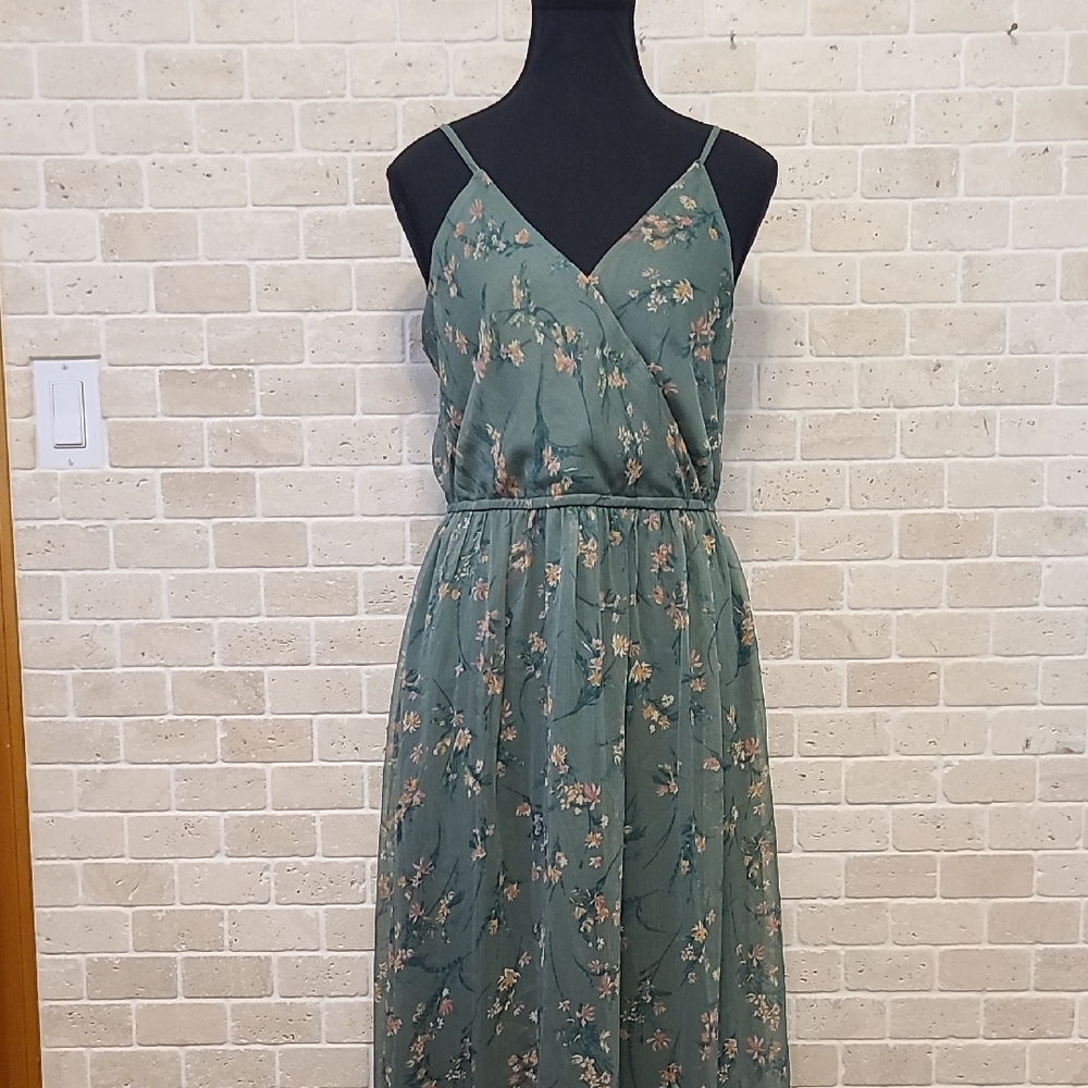 NWOT Vero Moda Green Floral Chiffon Midi Dress (Sz M)